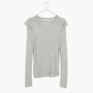Madewell XL Gray Ruffle Sleeve Pullover Sweater Ribbed Knit Lightweight Top NEW